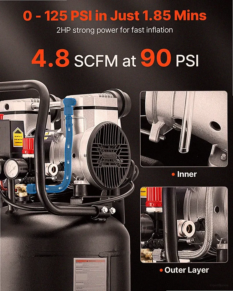 10-Gallon Air Compressor, 2HP 4.8 SCFM at 90PSI, 120V