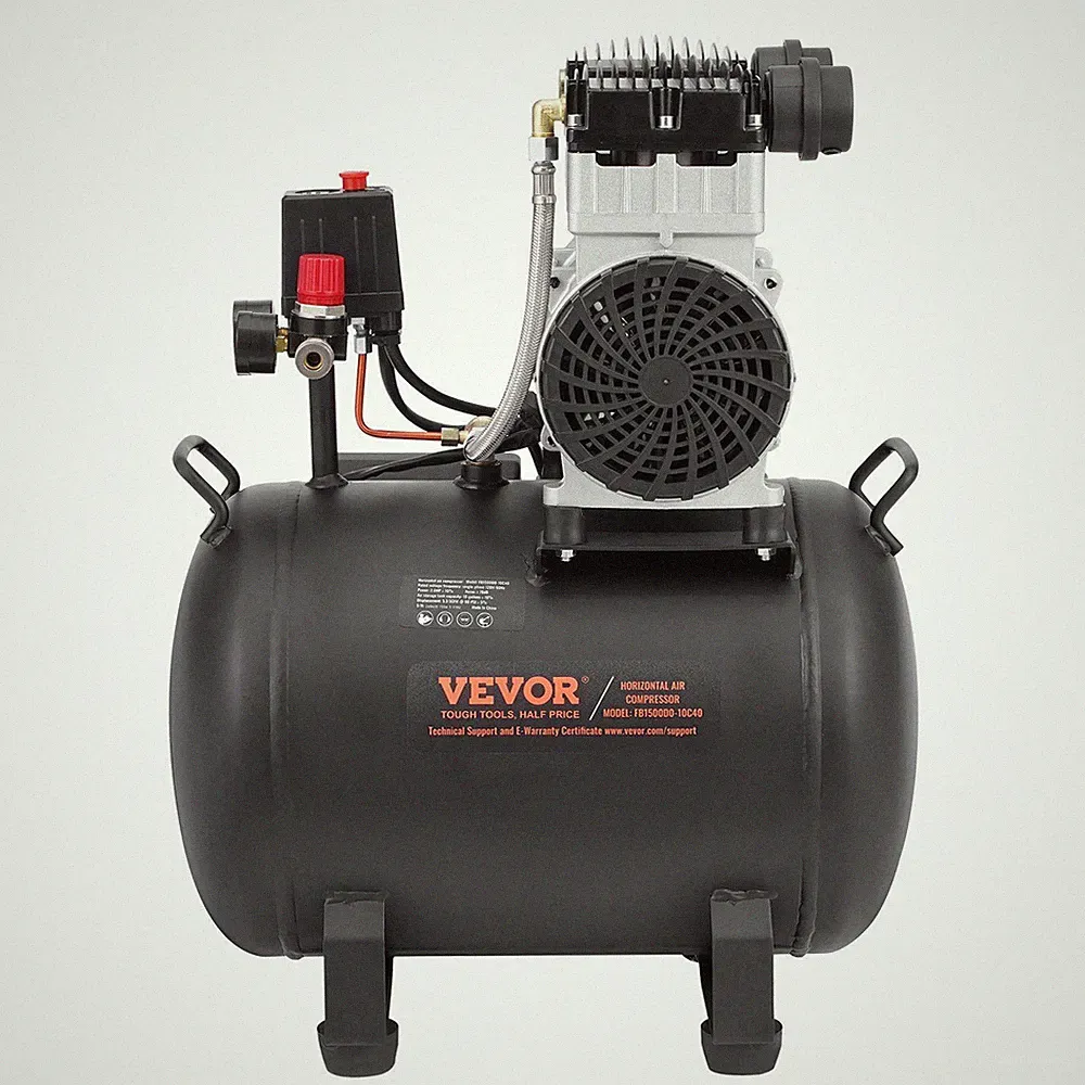 10-Gallon Oil-Free Air Compressor: 2HP, 5.3 CFM@90 PSI, 125 PSI, 78dB for DIY