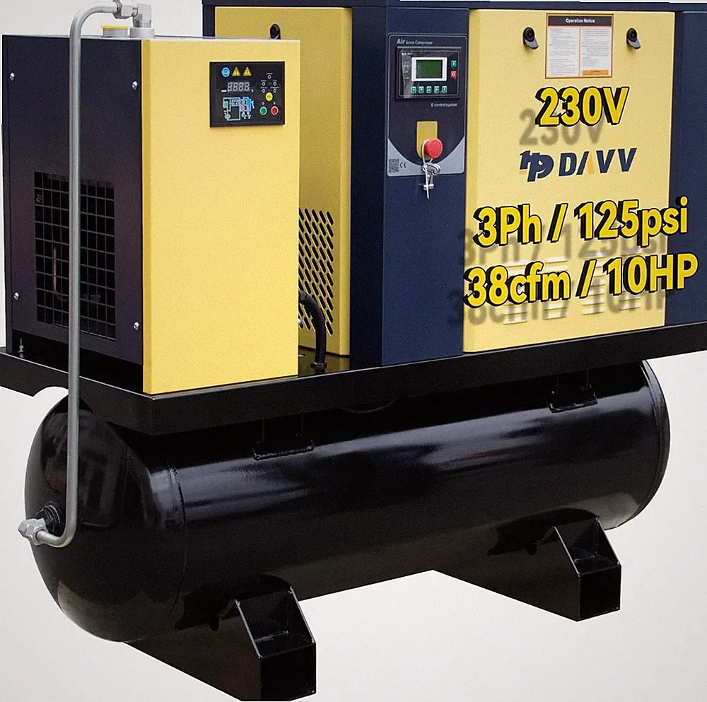 230V 3 Ph 10HP Rotary Screw Air Compressor W/80 Gallon Tank +Air Dryer 39cfm