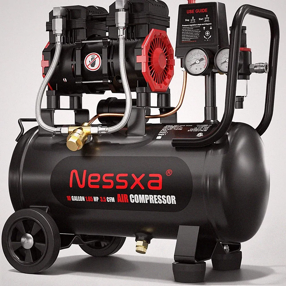 Air Compressor 10 Gallon Ultra Quiet Oil Free 1.65HP 70dB Black&Red Electric
