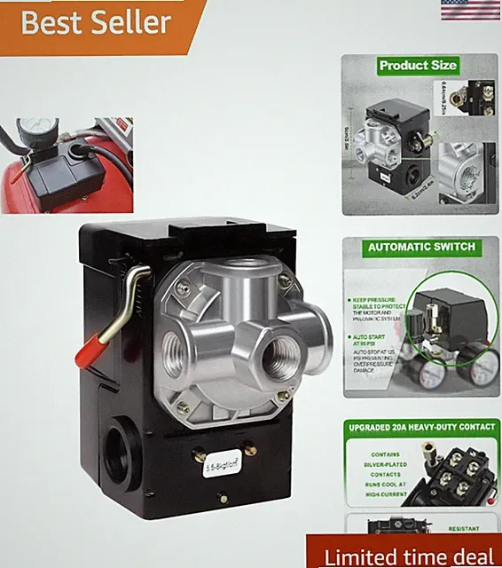Air Compressor Pressure Switch LF10-4H with 4 Ports and 95-125 PSI Control