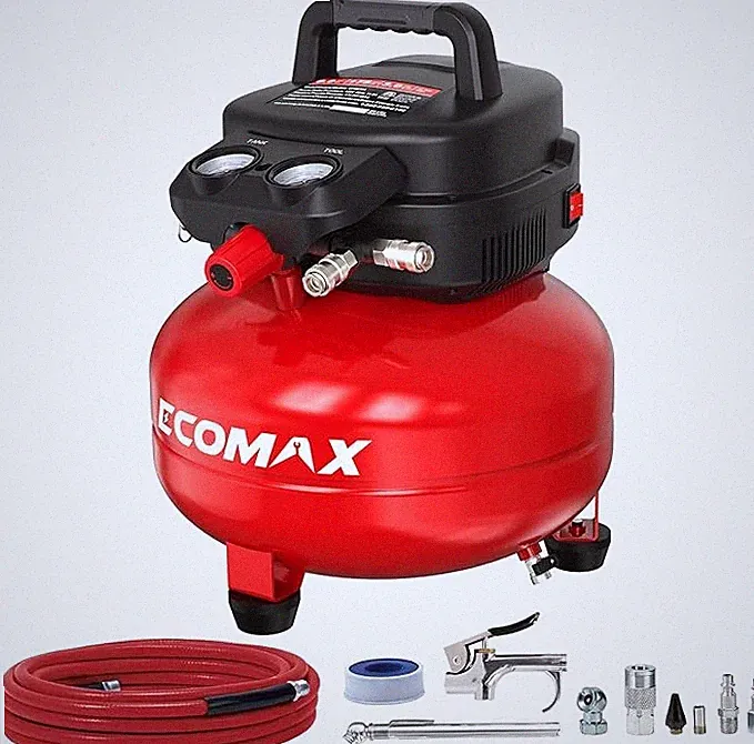 ECOMAX Air Compressor 6 Gallon 175 PSI Pancake with 10 Pcs Kit