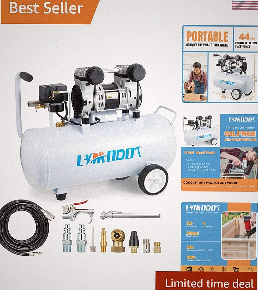 Fast Recovery 1.2HP Air Compressor with 25ft Hose, 11 Tool Accessories Included