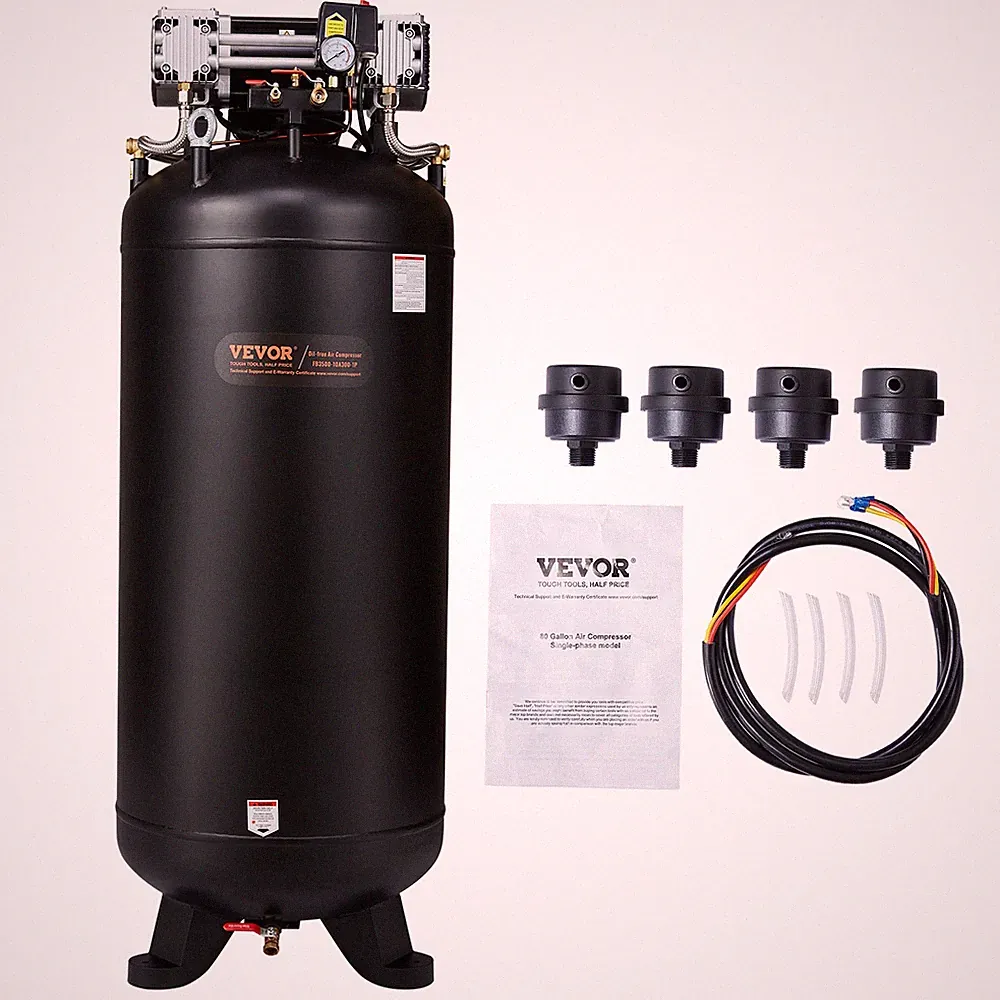 VEVOR 80 Gallon Air Compressor 6.5HP 15.5 SCFM@90 PSI 2-Stage 145PSI Oil Free